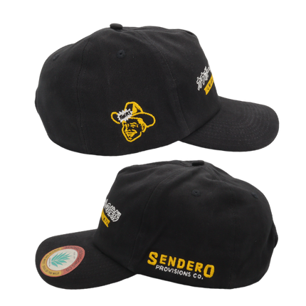 Sendero Provisions Co. Tip Your Hat Black Unstructured 5-Panel Snapback Hat - Embroidered Brushed Cotton Canvas, Adjustable Fit, Semi-Curved Visor, Ideal for Casual Outdoor Adventures
