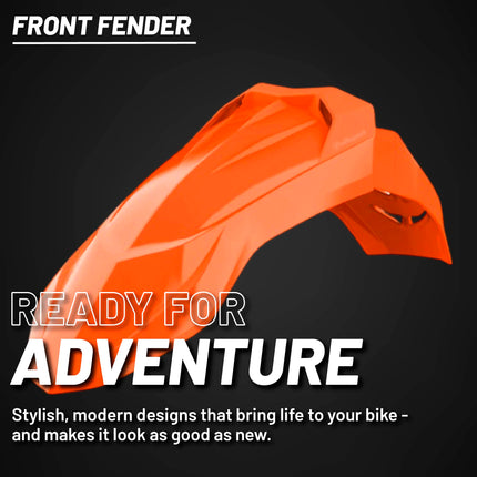 Polisport Supermoto (SM) Motocross (MX) UFX Front Fender - Universal Fit for all Full Size Dirt Bikes - Orange