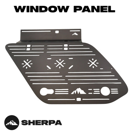 Sherpa 512540 Driver Side Window Panel for 5th Gen 4Runner - 3/16" Aluminum Side Panel Gear Mount, No Drill, Bolts to Crestone/Needle Rack, Suction to Window, Recovery Gear Storage