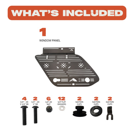 Sherpa 512540 Driver Side Window Panel for 5th Gen 4Runner - 3/16" Aluminum Side Panel Gear Mount, No Drill, Bolts to Crestone/Needle Rack, Suction to Window, Recovery Gear Storage