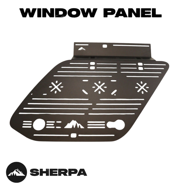 Sherpa 512640 Passenger Side Window Panel for 5th Gen 4Runner - 3/16" Aluminum Side Panel Gear Mount, No Drill, Bolts to Crestone/Needle Rack, Suction to Window, Recovery Gear Storage