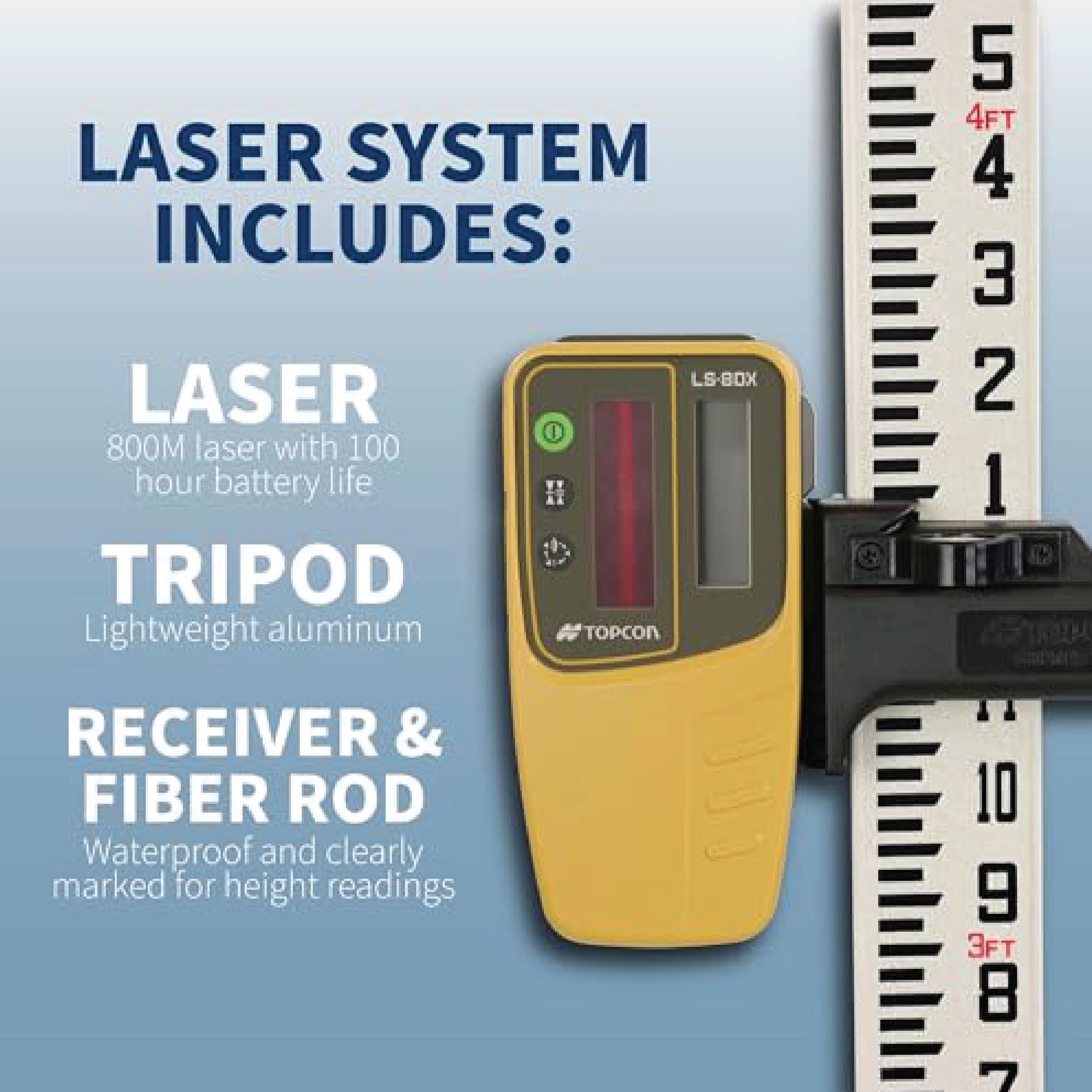 Topcon 1021200-07 RL-H5A Horizontal Self-Leveling Rotary Laser LS-80X Receiver with Tripod & Inch Grade Level Rod