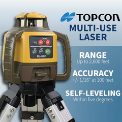 Topcon 1021200-07 RL-H5A Horizontal Self-Leveling Rotary Laser LS-80X Receiver with Tripod & Inch Grade Level Rod