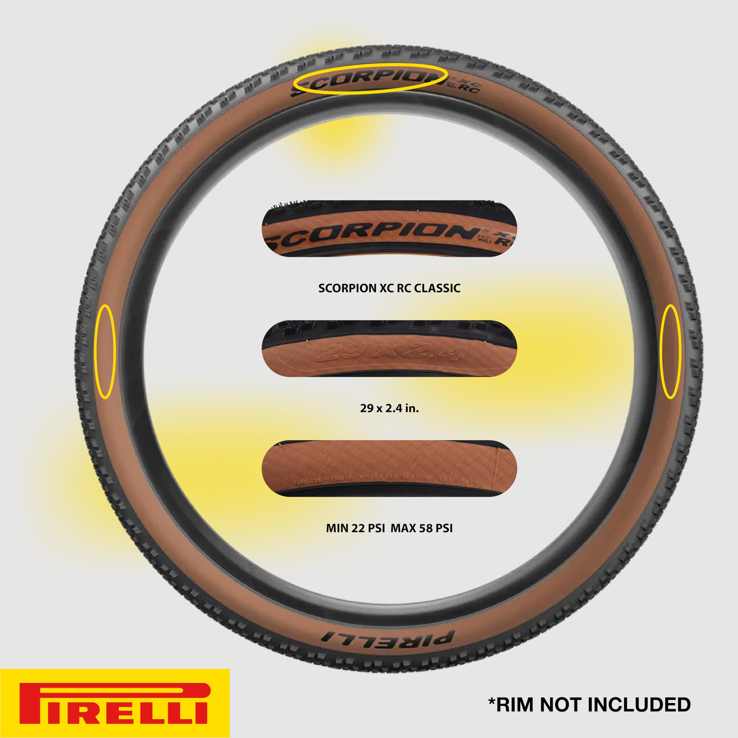 Pirelli SCORPION XC RC Classic Tan-wall (29 x 2.4)  Peak Performance for Demanding XC Racing SmartGRIP Compound ProWALL Technology Versatile Tread Design (2 Tires)