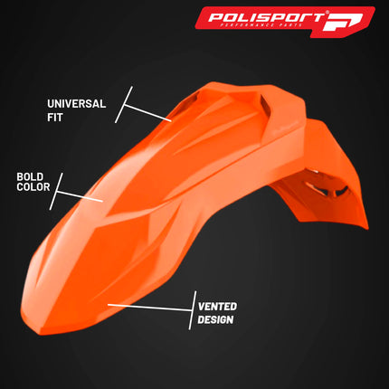 Polisport Supermoto (SM) Motocross (MX) UFX Front Fender - Universal Fit for all Full Size Dirt Bikes - Orange