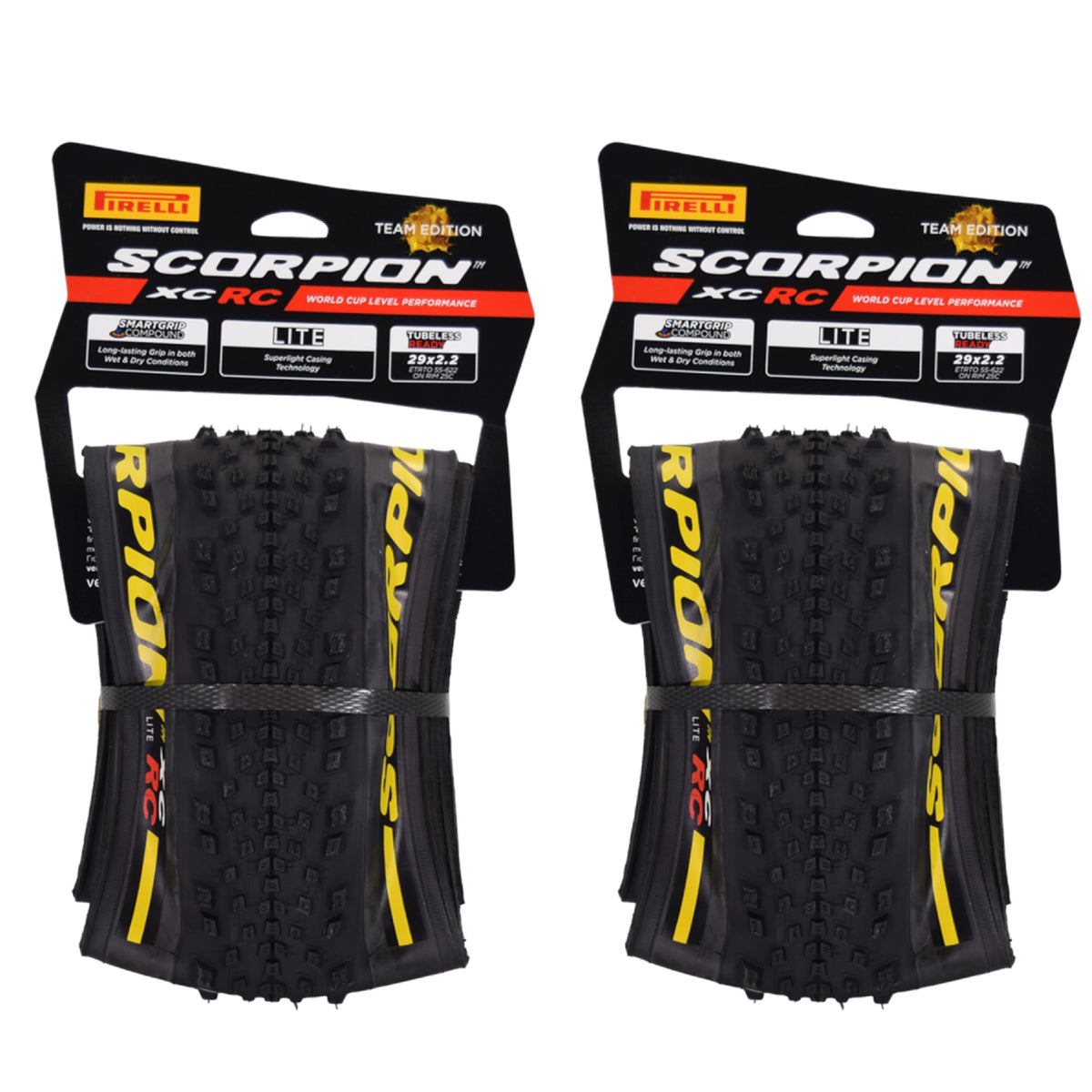 Pirelli SCORPION  XC RC Yellow Label (29 x 2.2)  Peak Performance for Demanding XC Racing SmartGRIP Compound ProWALL Technology Versatile Tread Design (2 Tires)