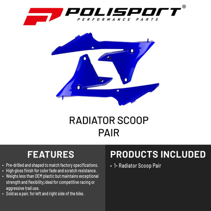 Polisport Blue Radiator Scoops for Yamaha YZ/WR 250F/450F/FX (2014-2019) - OEM Fit, Glossy Finish, Lightweight & Impact-Resistant Upgrade for Off-Road Durability and Style