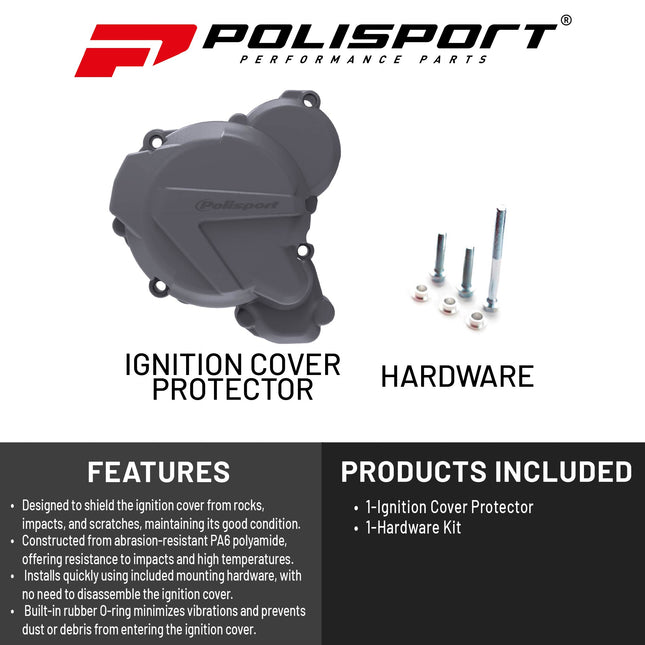 Polisport Motocross Motorcycles (MX) Ignition Covers Protector Kit for KTM EXC 250/300 TPI & Husqvarna TE 250/300 (2017-2023) Dirt Bikes - Protects Against Rocks and Scratches for MX/Enduro Nardo Grey