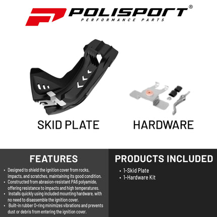 Polisport Motocross Motorcycles (MX) Fortress Skid Plate for Husqvarna FE/FC 250/350/450/501 (2016-23) & KTM EXC-F/SX-F 250/350/450/500 (2016-23) Dirt Bikes - OEM Quality, Flexible & Perfect Fit - Blk
