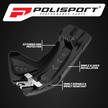 Polisport Motocross Motorcycles (MX) Fortress Skid Plate for Husqvarna FE/FC 250/350/450/501 (2016-23) & KTM EXC-F/SX-F 250/350/450/500 (2016-23) Dirt Bikes - OEM Quality, Flexible & Perfect Fit - Blk