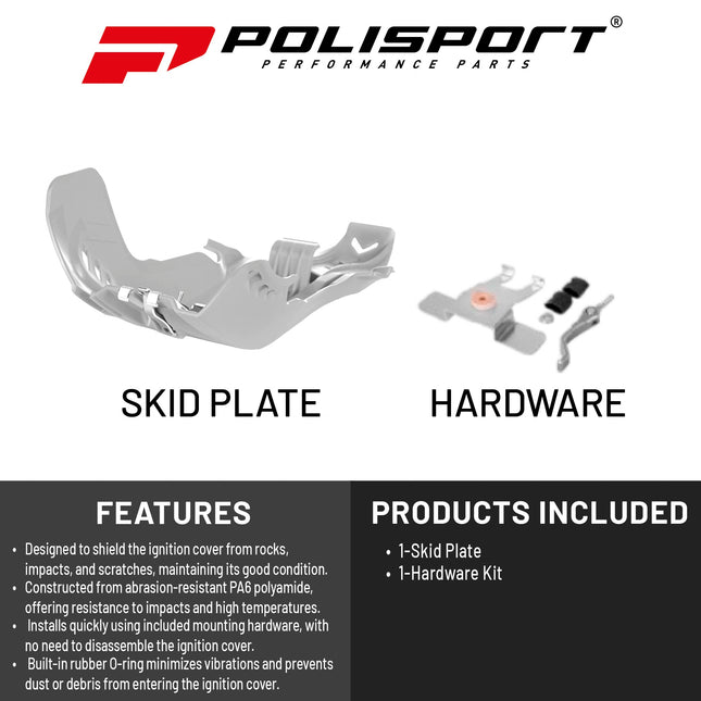 Polisport Motocross Motorcycles (MX) Fortress Skid Plate for KTM SX 250 (2017-2018) & Husqvarna TE/TC 250/300 (2017-2019) Dirt Bikes - OEM Quality, Flexible, Durable & Perfect Fit - White