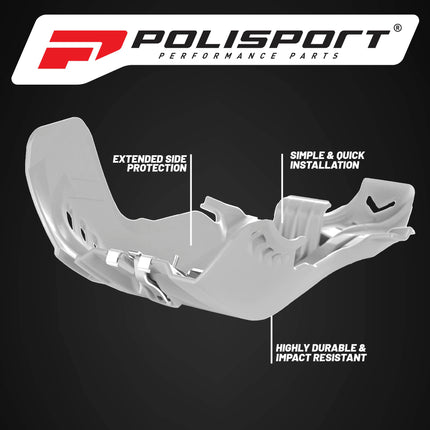 Polisport Motocross Motorcycles (MX) Fortress Skid Plate for KTM SX 250 (2017-2018) & Husqvarna TE/TC 250/300 (2017-2019) Dirt Bikes - OEM Quality, Flexible, Durable & Perfect Fit - White