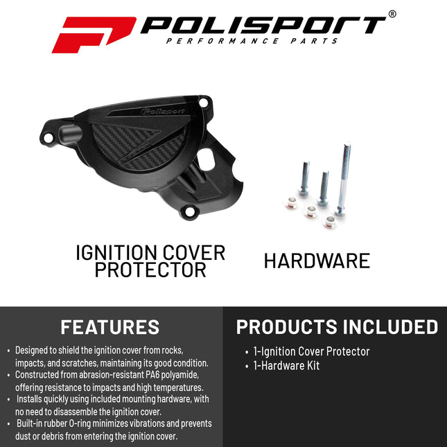 Polisport Motocross Motorcycles (MX) Ignition Covers Protector Kit for Beta RR 350/390/430/480 4T (2020-2024) Dirt Bikes -  Impact-Resistant PA6 Polyamide, Easy OEM Installation - Black