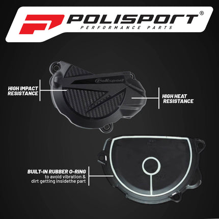Polisport Motocross Motorcycles (MX) Ignition Covers Protector Kit for Beta RR 350/390/430/480 4T (2020-2024) Dirt Bikes -  Impact-Resistant PA6 Polyamide, Easy OEM Installation - Black