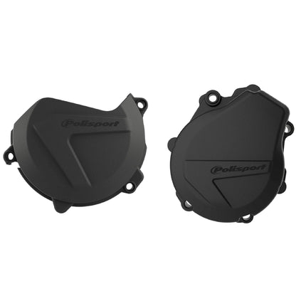 Polisport Clutch and Ignition Cover Protector Kit (Black)- Compatible with KTM EXC-F/XCF-W 450/500 & Husqvarna FE 450/501 (2017-2022)