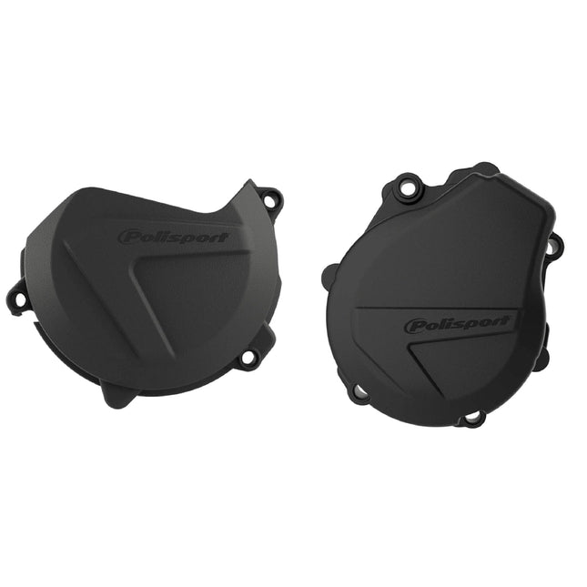 Polisport Clutch and Ignition Cover Protector Kit (Black)- Compatible with KTM EXC-F/XCF-W 450/500 & Husqvarna FE 450/501 (2017-2022)