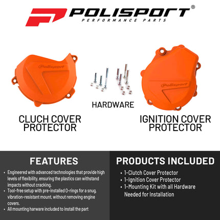 Polisport Clutch and Ignition Cover Protector Kit (Orange)- Compatible with KTM EXC-F/XCF-W 450/500(2017-2022)