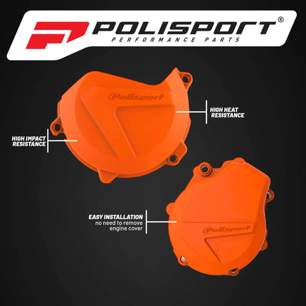 Polisport Clutch and Ignition Cover Protector Kit (Orange)- Compatible with KTM EXC-F/XCF-W 450/500(2017-2022)