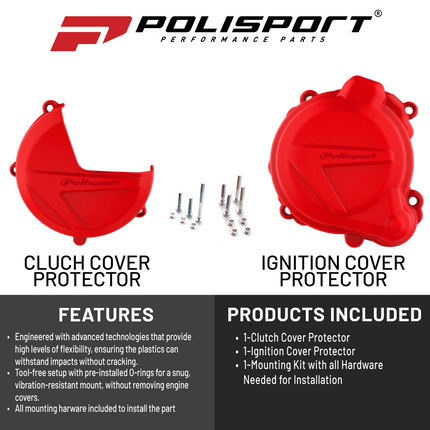 Polisport Clutch and Ignition Cover Protector Kit (Red) - Compatible with BETA RR250/300 (2018-2022)