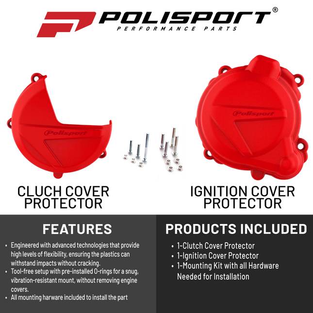 Polisport Clutch and Ignition Cover Protector Kit (Red) - Compatible with BETA RR250/300 (2018-2022)