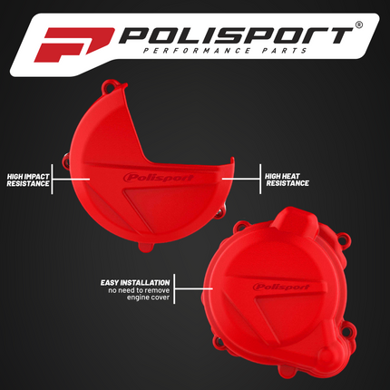 Polisport Clutch and Ignition Cover Protector Kit (Red) - Compatible with BETA RR250/300 (2018-2022)