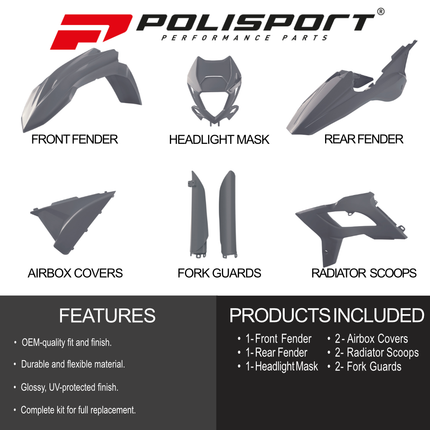 Polisport Motocross (MX) Restyling Kit for Beta RR 2T/4T (2018) Dirt Bike - OEM Quality, Durable, Flexible & Perfect Fit - Nardo Grey