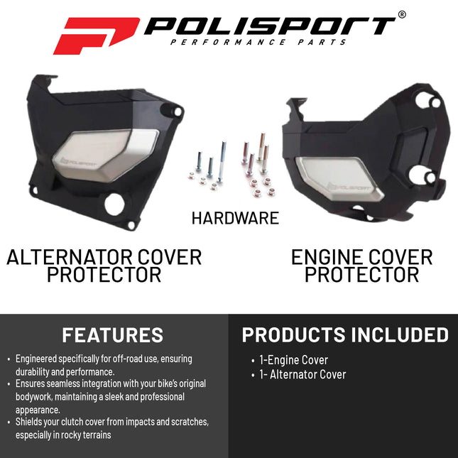 Polisport Clutch and Altenator Cover Protector Kit (Black) - Compatible with Kawasaki Z900(17-21)