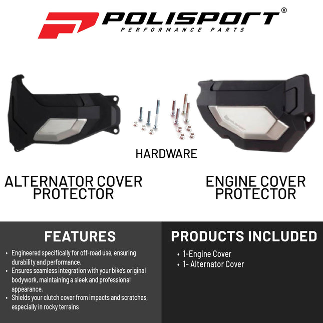 Polisport Clutch and Altenator Cover Protector Kit (Black) - Compatible with Yamaha Tenere 700(2019-2023)
