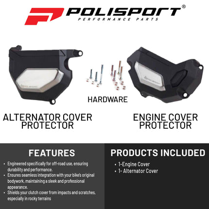 Polisport Clutch and Altenator Cover Protector Kit (Black) - Compatible with Yamaha MT09