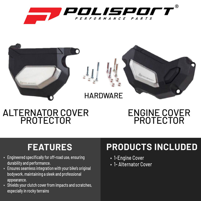 Polisport Clutch and Altenator Cover Protector Kit (Black) - Compatible with Yamaha MT09