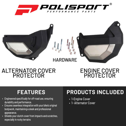 Polisport Clutch and Altenator Cover Protector Kit (Black) - Compatible with Honda CRF 1100 L Africa Twin (2020-2023)