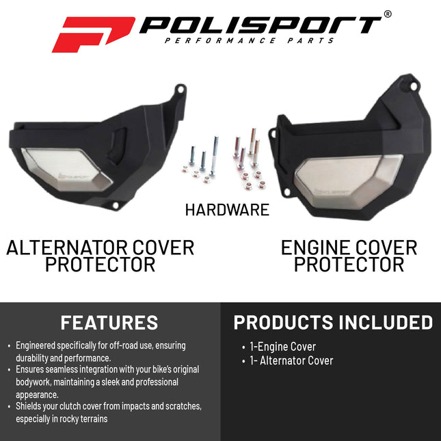 Polisport Clutch and Altenator Cover Protector Kit (Black) - Compatible with Honda CRF 1100 L Africa Twin (2020-2023)
