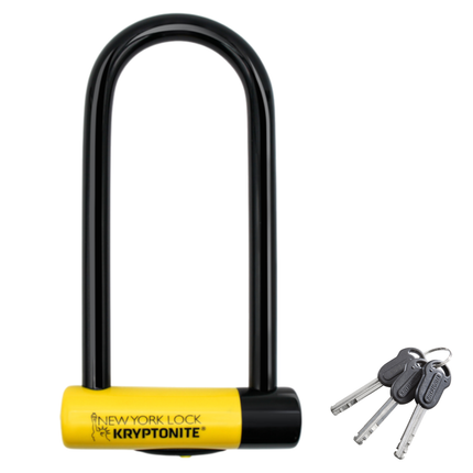 Kryptonite 994589 New York Lock M-18WL U-Lock, 18mm Hardened Max-Performance Steel Shackle, High-Security Bicycle U Lock with Double Deadbolt, Keyed Bike Lock, Black/Yellow, 3 Keys Included