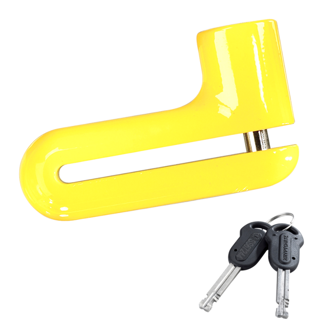 Kryptonite 998655 KryptoLok 10-S Disc Lock DFS, Yellow Motorcycle Disc Brake Lock with 10mm Hardened Drop-Forged Steel Pin, High-Security Disc-Style Cylinder, 2 Keys, Carrying Pouch with Belt Clip