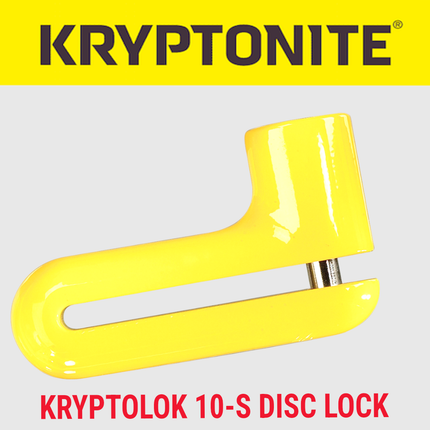Kryptonite 998655 KryptoLok 10-S Disc Lock DFS, Yellow Motorcycle Disc Brake Lock with 10mm Hardened Drop-Forged Steel Pin, High-Security Disc-Style Cylinder, 2 Keys, Carrying Pouch with Belt Clip