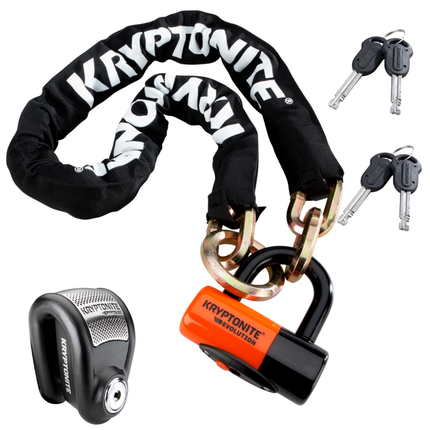 Kryptonite New York 1213 Evolution 10.5 Pound Cinch Ring Chain & Lock Combo with Kryptonite KryptoLok Alarm Weatherproof Disc Lock with 2 Keys