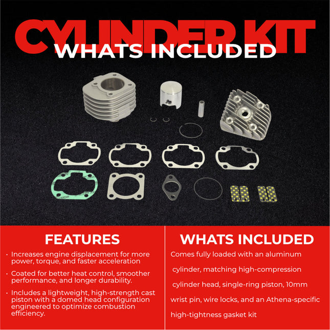 Athena 070200 Big Bore Cylinder Kit with Head (47.6mm, 70cc) - 10mm Pin Domed Head Piston Performance Upgrade, Converts 50cc to 70cc, Compatible with Yamaha Zuma 50 & Vino 50