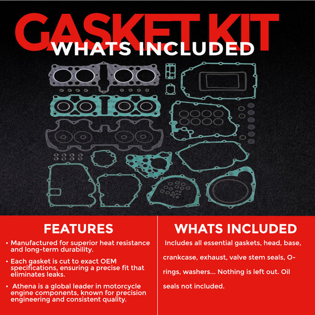 Athena P400210850701 Full Gasket Kit for Honda CB750 1976‑1978 – Complete Engine Gasket & Seal Rebuild Set for Classic Four‑Cylinder Motorcycles (Oil Seals Not Included)
