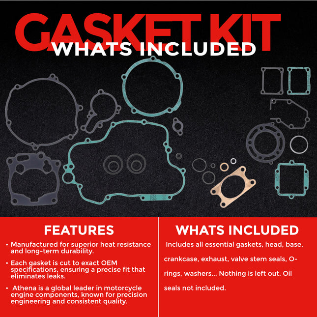 Athena P400250850137/1 Full Gasket Kit for Kawasaki KX125 1998‑1999 – Complete Engine Gasket & Seal Rebuild Set for Motocross and Off‑Road Performance (Oil Seals Not Included)