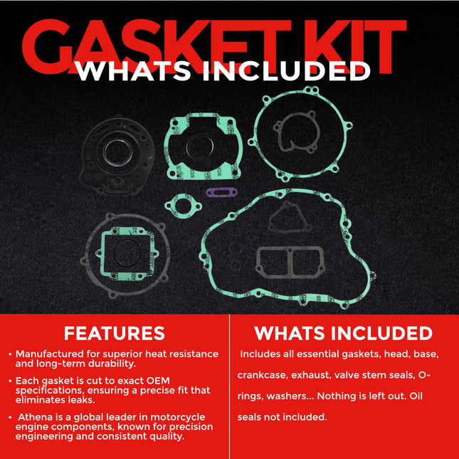 Athena P400250850205 Full Gasket Kit for Kawasaki KDX200 1989‑1994 – Complete Engine Gasket & Seal Rebuild Set for Trail and Off‑Road Performance (Oil Seals Not Included)