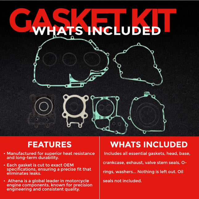 Athena P400250850220 Full Gasket Kit for Kawasaki Bayou 220 1988‑2002 – Complete Engine Gasket & Seal Rebuild Set for Reliable ATV Performance and Maintenance (Oil Seals Not Included)