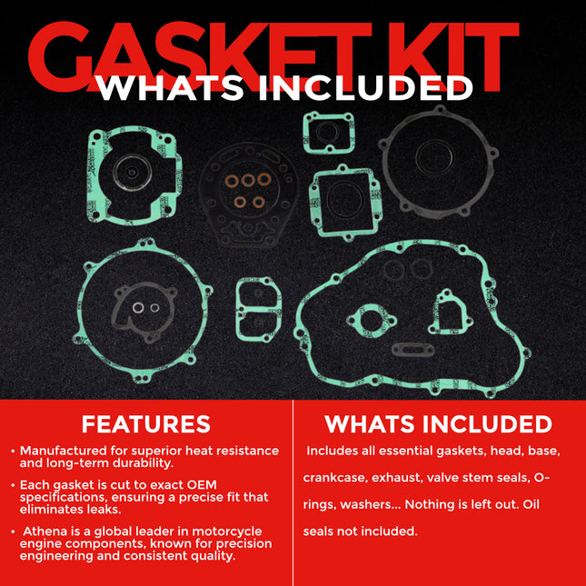 Athena P400250850221 Full Gasket Kit for Kawasaki KDX220 1997‑2005 – Complete Engine Gasket & Seal Rebuild Set for Trail and Off‑Road Performance (Oil Seals Not Included)