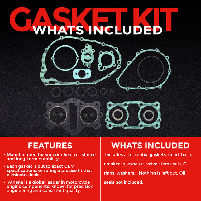 Athena P400250850440 Full Gasket Kit for Kawasaki KZ440 1980‑1983 – Complete Engine Gasket & Seal Rebuild Set for Street, Touring & Vintage Motorcycle Restoration (Oil Seals Not Included)