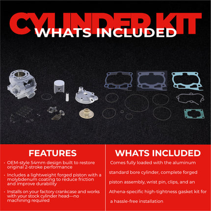 Athena P400485100003 Standard Bore Cylinder Kit (54mm, 125cc) - Premium 2-Stroke Top End Rebuild Kit with Forged Piston & Gaskets, Compatible with Yamaha YZ125 1997-2004