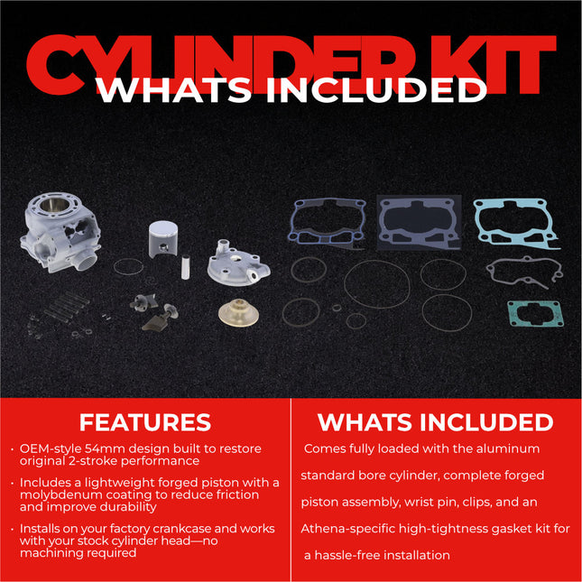 Athena P400485100003 Standard Bore Cylinder Kit (54mm, 125cc) - Premium 2-Stroke Top End Rebuild Kit with Forged Piston & Gaskets, Compatible with Yamaha YZ125 1997-2004