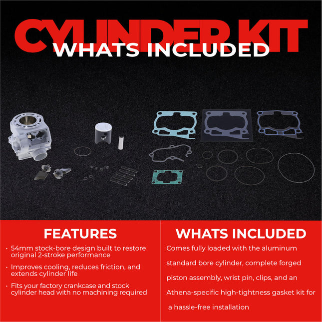 Athena P400485100008 Standard Bore Cylinder Kit (54mm, 125cc) - Premium 2-Stroke Top End Rebuild Kit with Forged Piston & Gaskets, Compatible with Yamaha YZ125 2001-2004