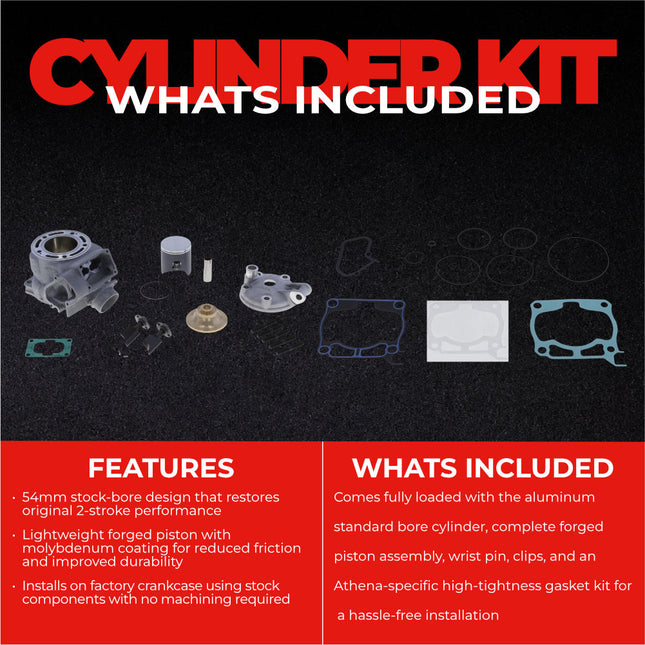 Athena P400485100017 Standard Bore Cylinder Kit (54mm, 125cc) - Premium 2-Stroke Top End Rebuild Kit with Forged Piston & Gaskets, Compatible with Yamaha YZ125 2005-2021