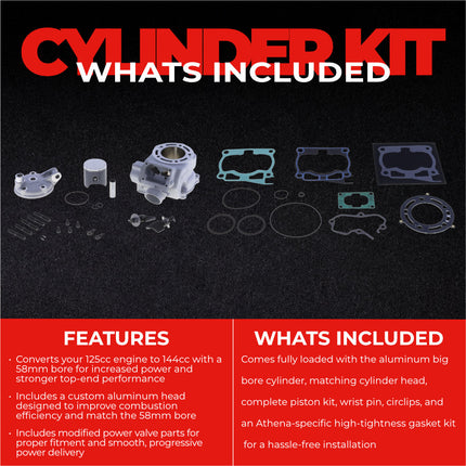 Athena P400485100029 144cc Big Bore Cylinder Kit with Cylinder Head (58mm Bore) - Premium 2-Stroke Performance Upgrade, Compatible with Yamaha YZ125 1997-2004