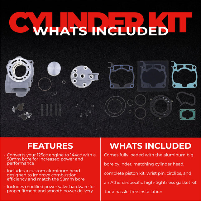 Athena P400485100030 144cc Big Bore Cylinder Kit with Cylinder Head (58mm Bore) - Premium 2-Stroke Performance Upgrade, Compatible with Yamaha YZ125 2005-2021
