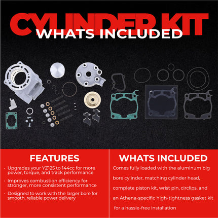 Athena P400485100101 144cc Big Bore Cylinder Kit with Cylinder Head (58mm Bore) - Premium 2-Stroke Performance Upgrade, Compatible with Yamaha YZ125 2022-2026